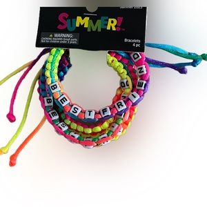 (NWT) Summer Women's 4 pc Neon Colors Alphabet Beads and Braided Bracelets